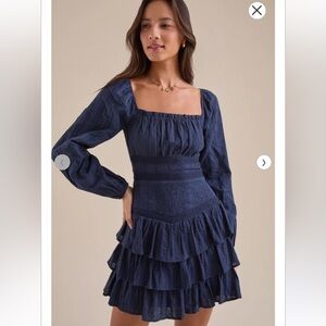 New with tags Altar’d state Naomi embroidered mini dress in navy